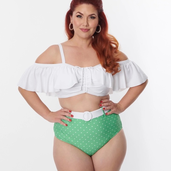 Unique Vintage Plus Size White Ruffle Swim Top Size 3X/20 - Picture 5 of 5